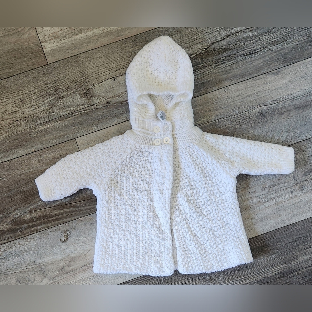 Cuddle Bear Collection White Shimmering Knit Hooded Sweater Jacket